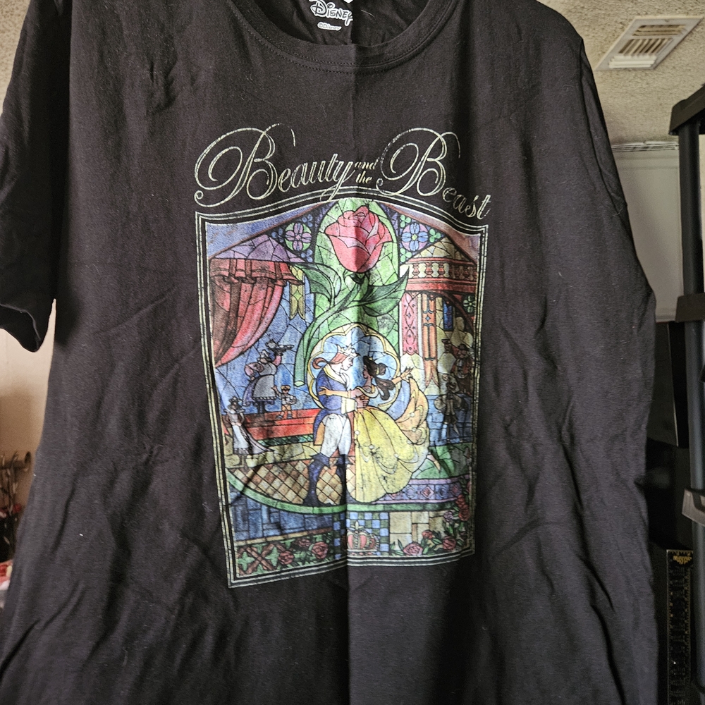 Disney Beauty and the Beast Stained Glass Graphic Tee - Black